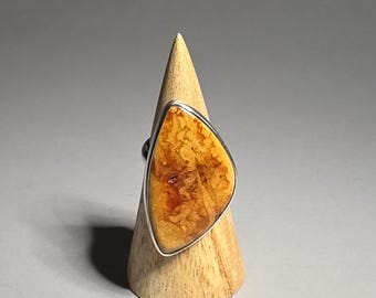 Butterscotch Amber Statement Ring Baltic Amber 925 Silver Size 59 Schmuckrausch Vintage I 0967