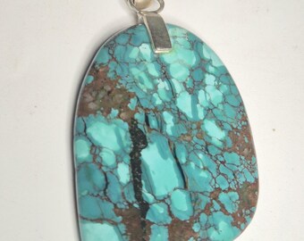 Pendant turquoise cabochon spider web pattern Hubei China over silver 925 unique 252