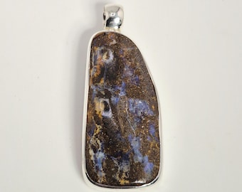 Boulder opal pendant, Australia, 925 silver, freeform, Silvery Schmuckrausch vintage 0074