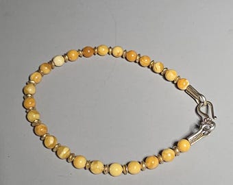 Amber bracelet, butterscotch, 20 cm, Baltic, 5 mm, 925 silver, gold-plated, vintage, Schmuckrausch Vintage 0780