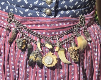 Antique ladies' charivari silver 835 with 13 pendants – wedding Oktoberfest traditional costume jewelry – Schmuckrausch Vintage 1828