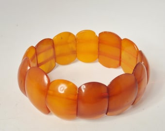 Amber bracelet, antique Art Deco, Germany, cognac-colored, elastic, Schmuckrausch Vintage 0258