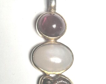 Pendant Tourmaline Moonstone Ammonite Rubelite Silver 925 gold plated Unique 99