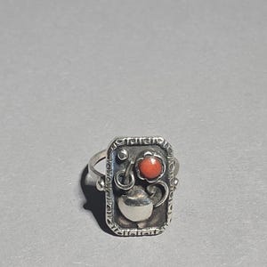 Art Nouveau Korallring 835 Silver | Art Nouveau Tyskland | Handgjord | Naturlig Medelhavskorall | Antik Ring Storlek 54 I 1754