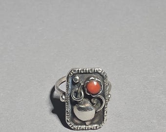 Art Nouveau Coral Ring 835 Silver | Art Nouveau Germany | Handmade | Natural Mediterranean Coral | Antique Ring Size 54 I 1754
