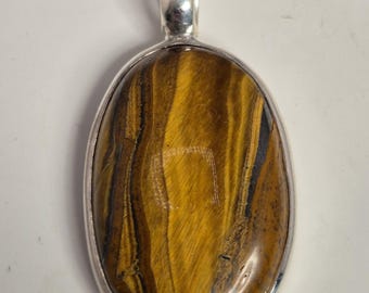 Tiger's eye pendant, 925 silver, handmade, Bali, open setting, cabochon, unique piece, 41 mm, vintage, Schmuckrausch Vintage 0067