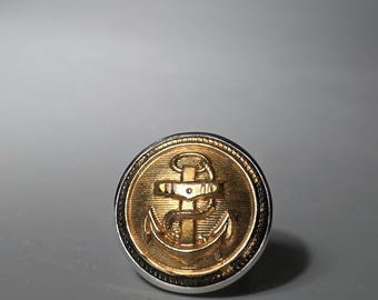 Marine Anchor Signet Ring 925 Silver Antique Uniform Button 22 mm Tribal Spirit 1862