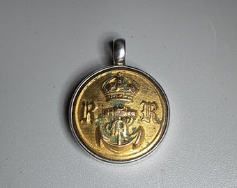 Navy uniform button pendant, 925 sterling silver, antique, Schmuckrausch vintage 0346