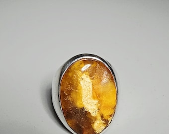 Vintage signet ring, amber, butterscotch, honey, 925 silver, size 54, Schmuckrausch Vintage 1880