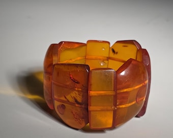 Amber bracelet, cognac, Art Deco, 45 mm, 54 g, sunburst, statement jewelry, vintage