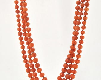 Three-strand Sardinian coral necklace, vintage, with box clasp, Schmuckrausch Vintage 0091