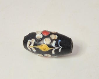 Antique black floral fancy trade bead Murano Venetian glass bead 19th century Jewelry Rush Vintage 0126
