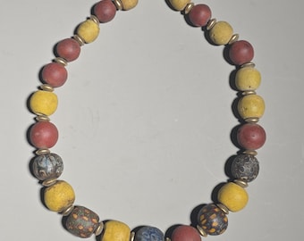 Antique Jatim Bead Necklace, Indonesian Trade Beads, Gilt Silver Spacers – Schmuckrausch Vintage 1277