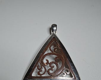 Tribal Spirit Pendant, 925 Sterling Silver, Coconut Carving, Bali Triangle Pendant, Vintage Jewelry Rush