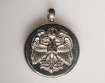 Pendant made from k.u.k. uniform button – double-headed eagle – silver 925 – Tribal Spirit – unique piece – 5mm eyelet I 1093