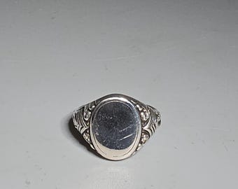 Art Nouveau signet ring, 835 silver, antique, size 63, unengraved, circa 1900, Schmuckrausch Vintage