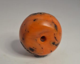 Antique Tibetan Coral Pearl XL Central Bead 30.1 mm Heavy Collector's Pearl