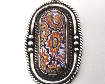 Millefiori glass pendant, silver, vintage Murano fragment, jewelry frenzy, vintage