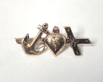 Vintage Art Nouveau Brooch Heart Anchor Cross Gold-Plated Jewelry Rush Vintage 0168