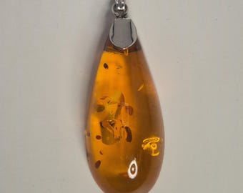 Vintage large amber pendant, silver, Baltic Sea, pressed amber, sun shimmer, jewelry frenzy, vintage 1660