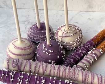 Purple Cake Pops Baby Shower Cake Pops First Birthday Cake Pops White Cake Pops Wedding Cake Pops Purple Baptism Party Favors Wedding Favors