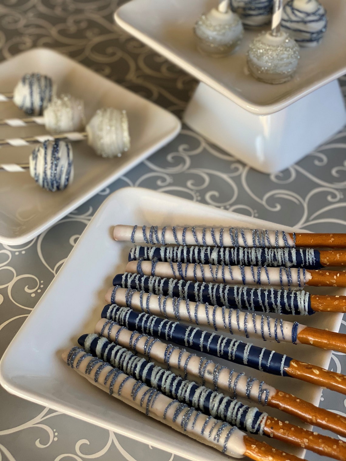 Navy Blue Chocolate Covered Pretzels Silver Chocolate Covered Etsy