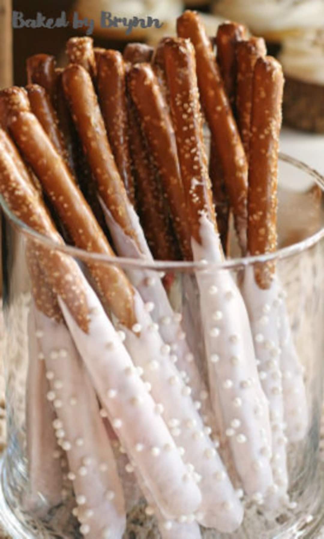 White Chocolate Covered Pretzel Rods, Pearl Wedding Baby Bridal Shower