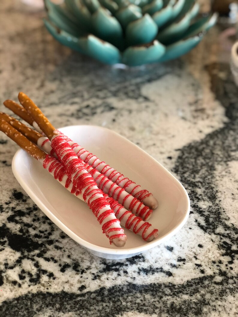 Red and White Chocolate Covered Pretzel Rods Mother's Day Gift