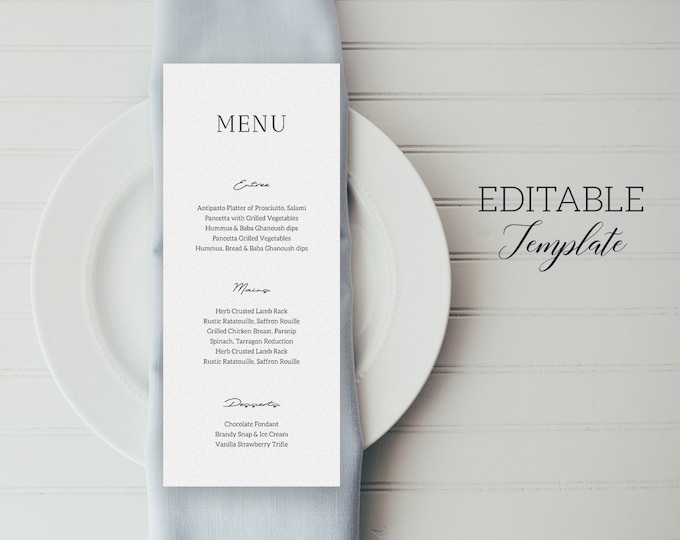  Foto zu Classic Wedding Menu TEMPLATE, Simple Wedding Menu PRINTABLE, Black 