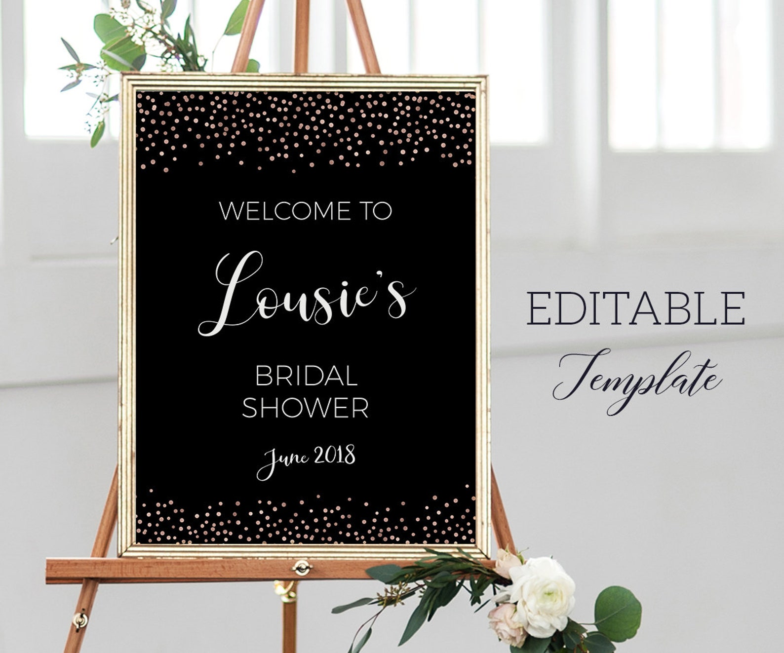 Black ROSE Gold Photo Booth Frame Template, EDITABLE Engagement Photo