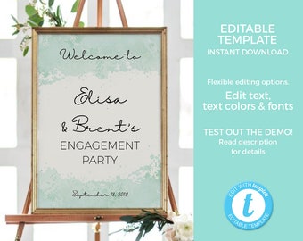 Engagement party sign Welcome Sign TEMPLATE, Ocean Bridal Shower Sign EDITABLE, Sea Bachelorette party Sign PRINTABLE, Wedding Engagement