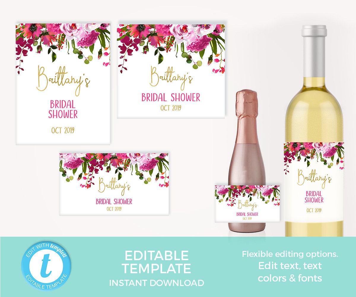 Pink Red Floral Water Bottle Label TEMPLATE EDITABLE Bottle - Etsy ...