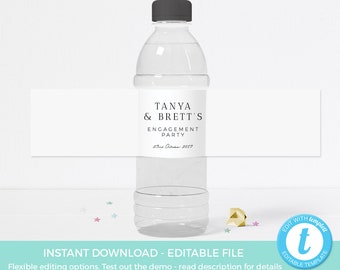 Elegant Water bottle Label TEMPLATE, EDITABLE bottle label bridal shower, Classic Engagement Party Label Printable, Wedding Simple Hen party