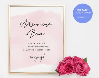 Pink Mimosa bar sign PRINTABLE. Black blush bachelorette party sign INSTANT DOWNLOAD. Watercolour Bridal shower sign Hens sign pdf jpeg