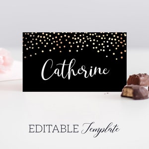 Black Place Cards Template EDITABLE Gold Name Cards - Etsy UK