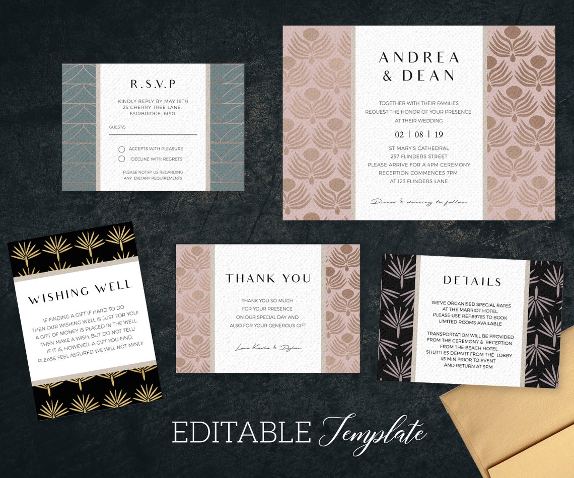 Gatsby Place Cards Template EDITABLE Glam Theme Name Cards | Etsy Australia