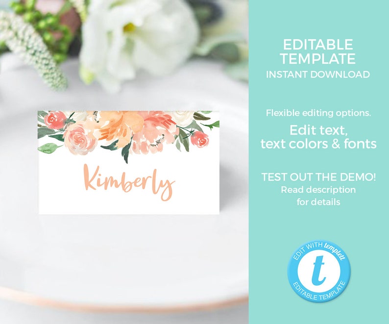 Rustic Wedding Photo frame EDITABLE TEMPLATE, Peach Engagement photo booth frame PRINTABLE, Floral Engagement photo prop, Wedding frame image 8