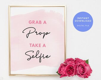 Watercolour Pink Selfie sign PRINTABLE. Blush hen party grab a prop sign INSTANT DOWNLOAD. Purple Bridal shower sign Bachelorette sign pdf