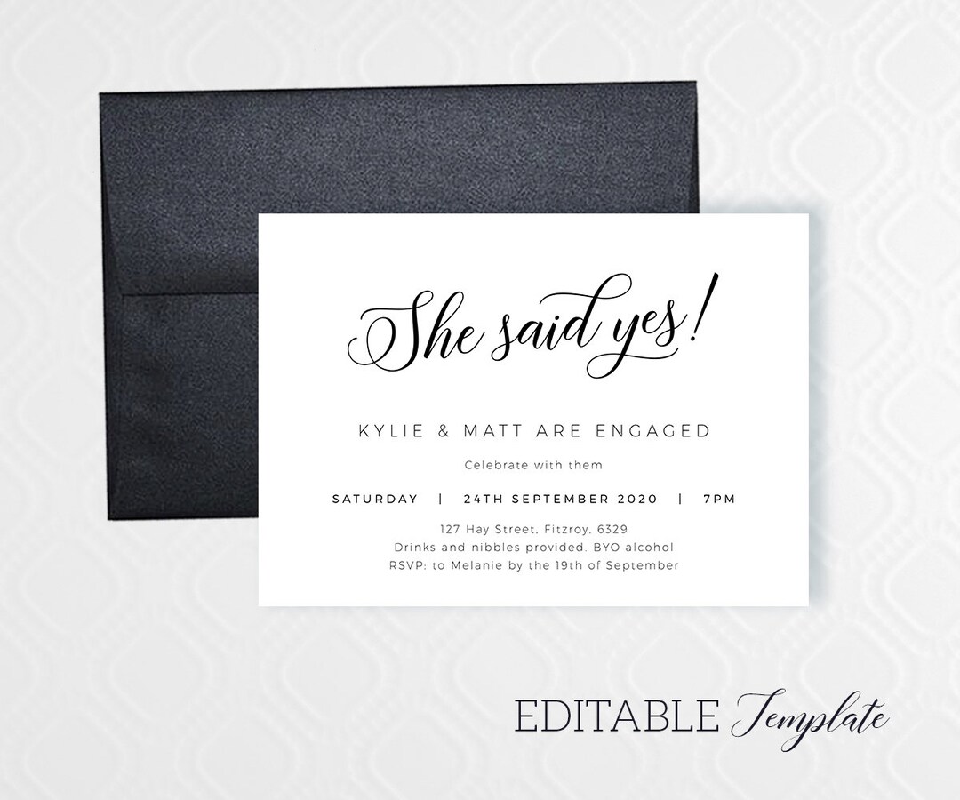She Said Yes Invitations PRINTABLE. Calligraphy Engagement Etsy