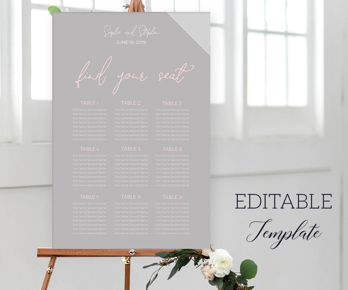 Stylish Grey Welcome Sign TEMPLATE Dusty grey Bridal Shower | Etsy
