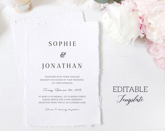 Elegant Wedding Invitation EDITABLE template, Classic Wedding Invite PRINTABLE, Classy Wedding reception invitations digital Black & white
