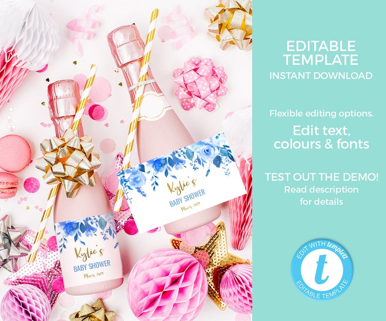 EDITABLE Wine Labels Template 3 SIZES. Printable Mini Champagne Labels ...