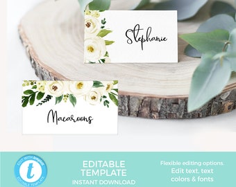 Greenery place cards TEMPLATE, EDITABLE Name cards Printable, Greenery Food labels, Wedding Label, Bridal Shower Food tent, Engagement Party