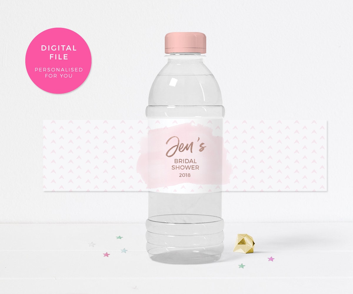 Rose Gold Bridal Shower Water Bottle Label PRINTABLE. Blush Hen Party ...