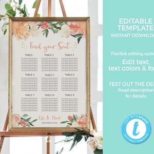 Rustic Wedding Photo frame EDITABLE TEMPLATE, Peach Engagement photo booth frame PRINTABLE, Floral Engagement photo prop, Wedding frame image 9