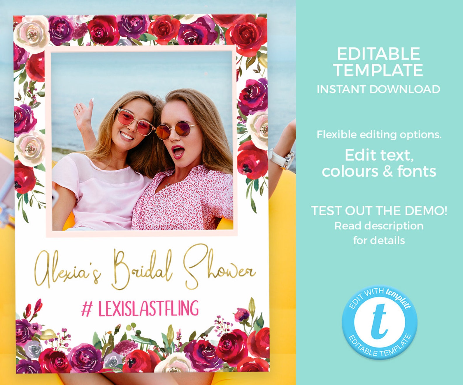 Red Floral Place Cards Template Name Cards Wedding Bright - Etsy Australia