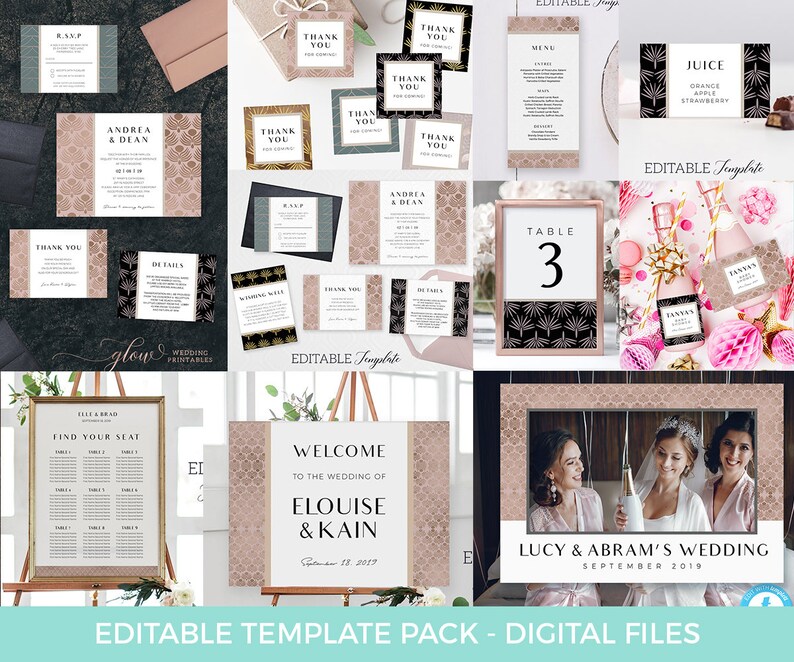 Gatsby Place Cards Template, EDITABLE Glam Theme Name Cards Printable ...