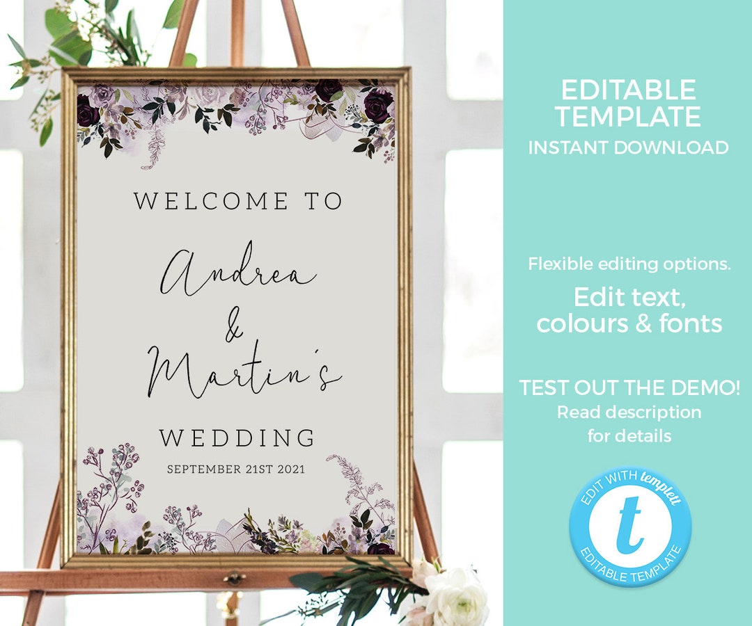 Vintage Wedding Sign TEMPLATE, Mauve Bridal Shower Sign