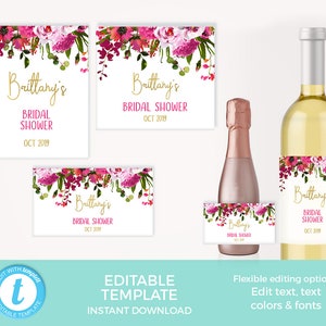 Red Floral Place Cards Template, Name Cards Wedding, Bright Pink Place ...