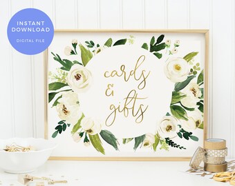 Greenery Cards and Gifts sign PRINTABLE. Elegant wedding sign INSTANT DOWNLOAD. Engagement gifts sign digital Bridal shower Hen Bachelorette